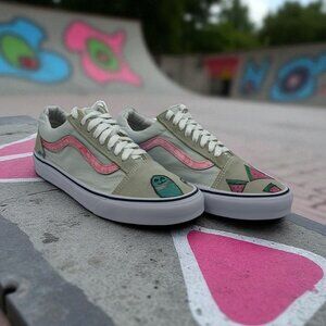 Vans Old Skool‎ Sneakers Unisex M7.5 W9 Sage Green Good Custom Hand Painted Art